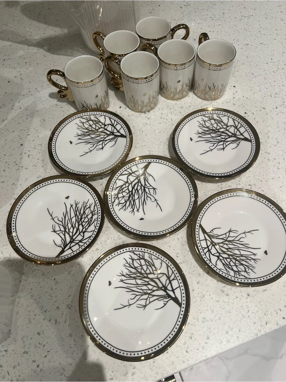 Turkish Elegant White and Gold Porcelain Coffee Cup Set